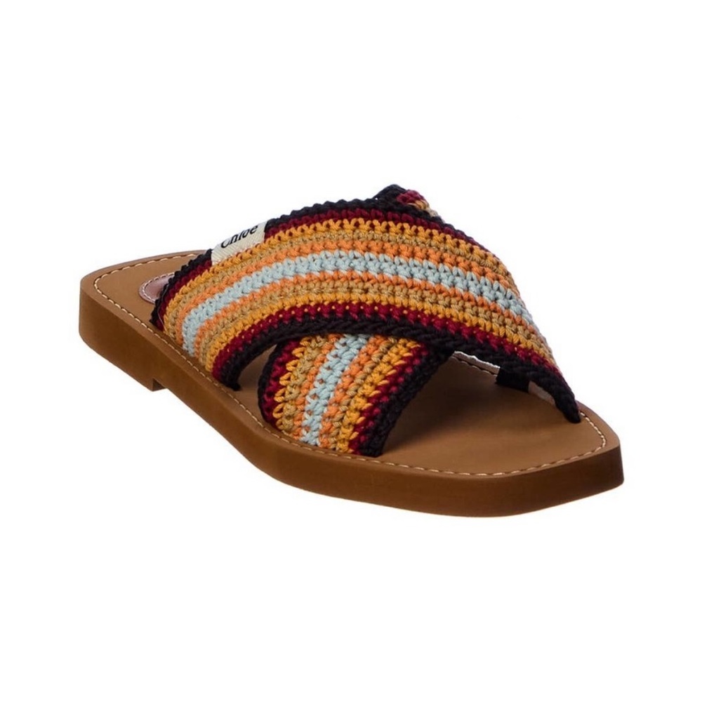 Chloe Multicolor Crochet Crossband Sandal - Brown Sole
